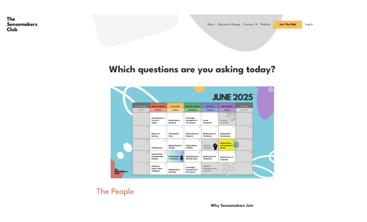 THE SENSEMAKER CLUB Discussion Group section by SIERRA LIN DESIGN.