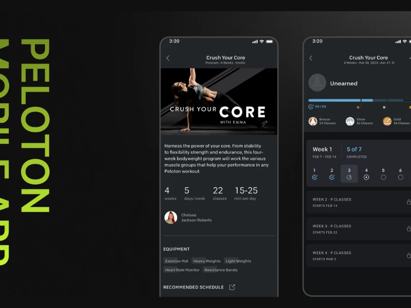 Peloton mobile app design by Riala Studio LLC.