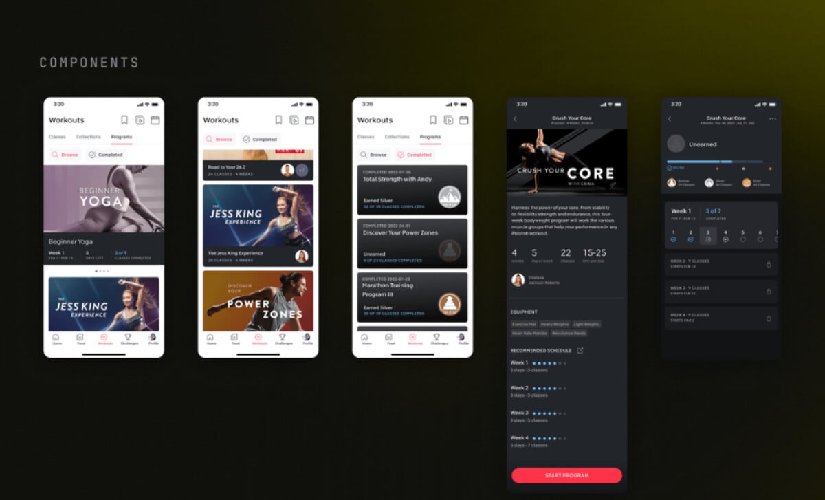 Peloton app onboarding screen.