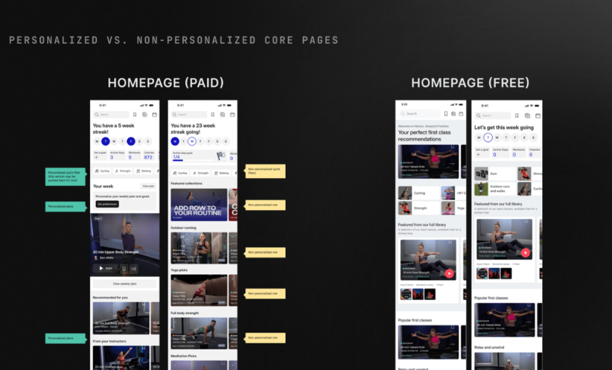 Peloton mobile app displaying workout categories.