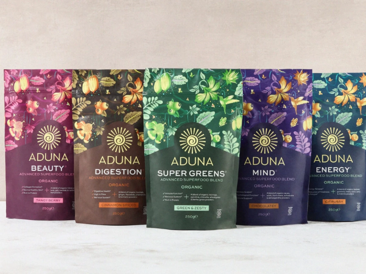 Aduna Superfood Blends Pouch packaging design by One2love Agency.