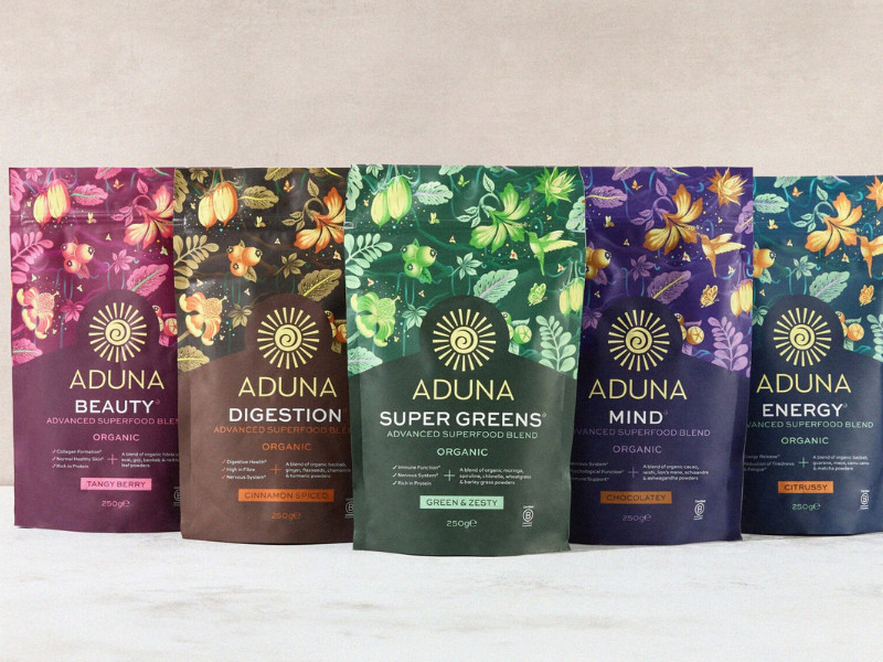 Aduna Superfood Blends Pouch packaging design by One2love Agency.