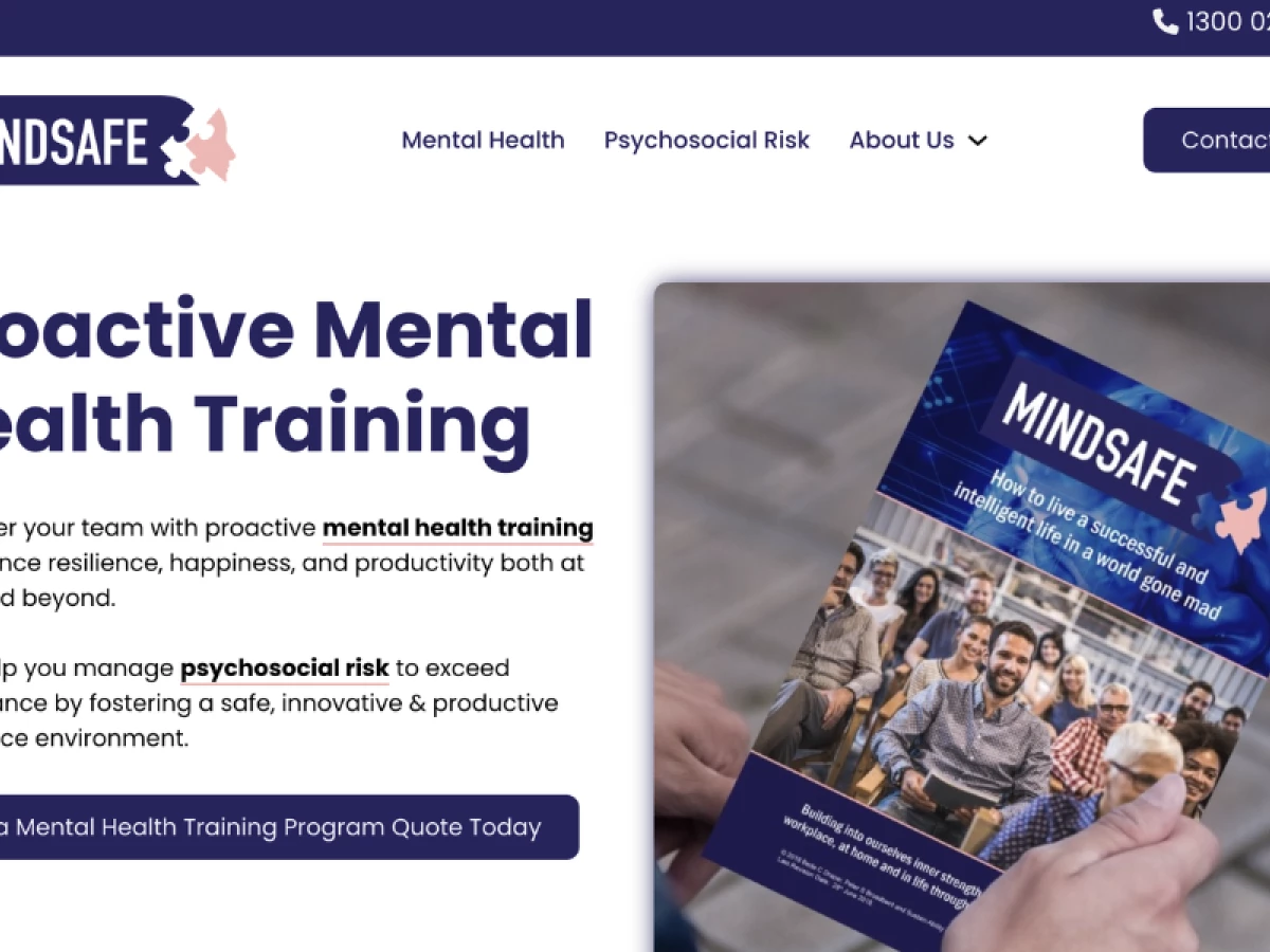 Mindsafe Home Page website design by ZB Marketing.