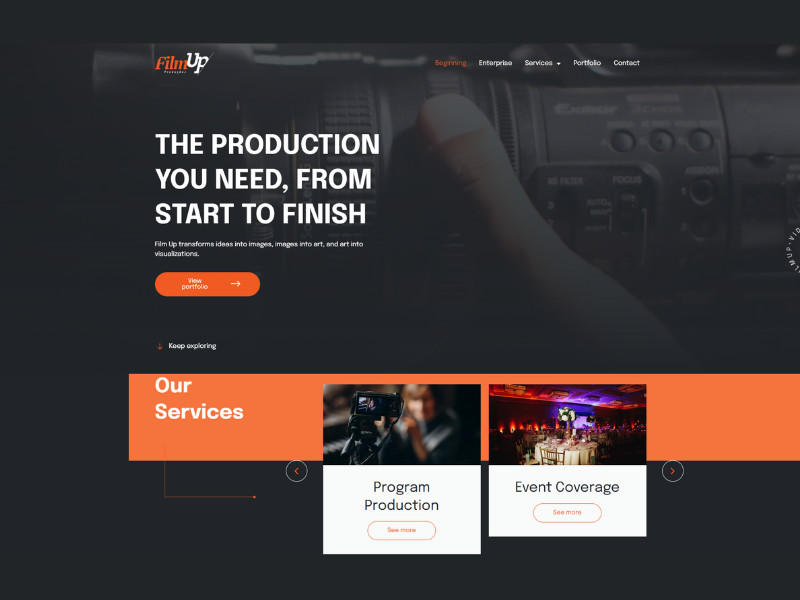 FilmUp Home Page website design by First Sites.