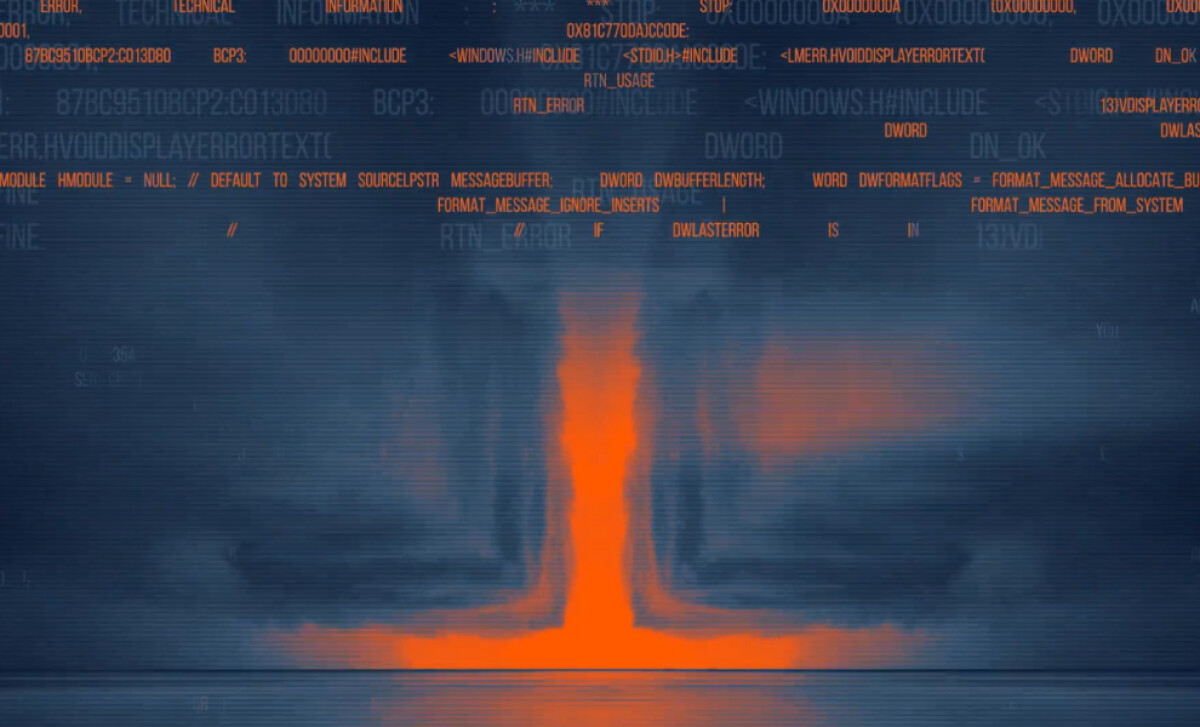 A stylized computer error screen with an orange explosion from Alixe Lobato's showreel