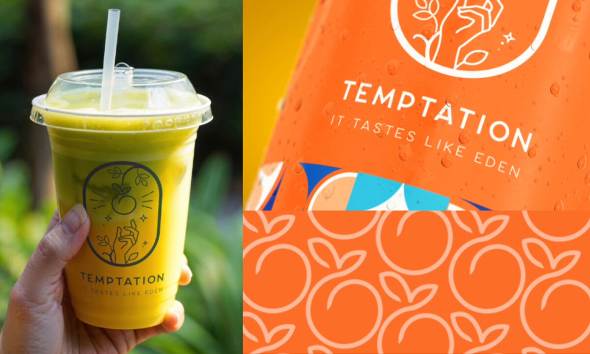Temptation Juice close-up of two beverage cans by Creative Subs.