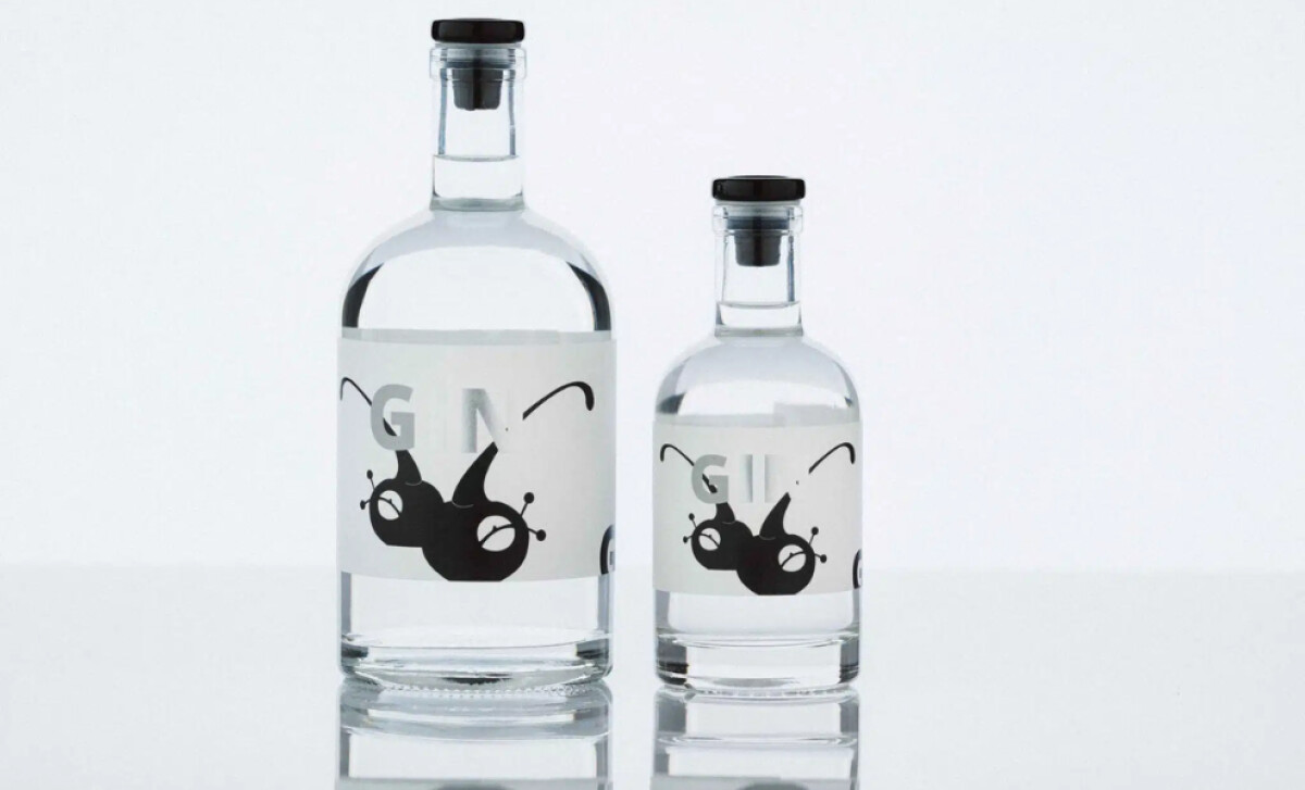 Bebek Stadtbrenner two minimalist bottles of gin by Wie der Wind.