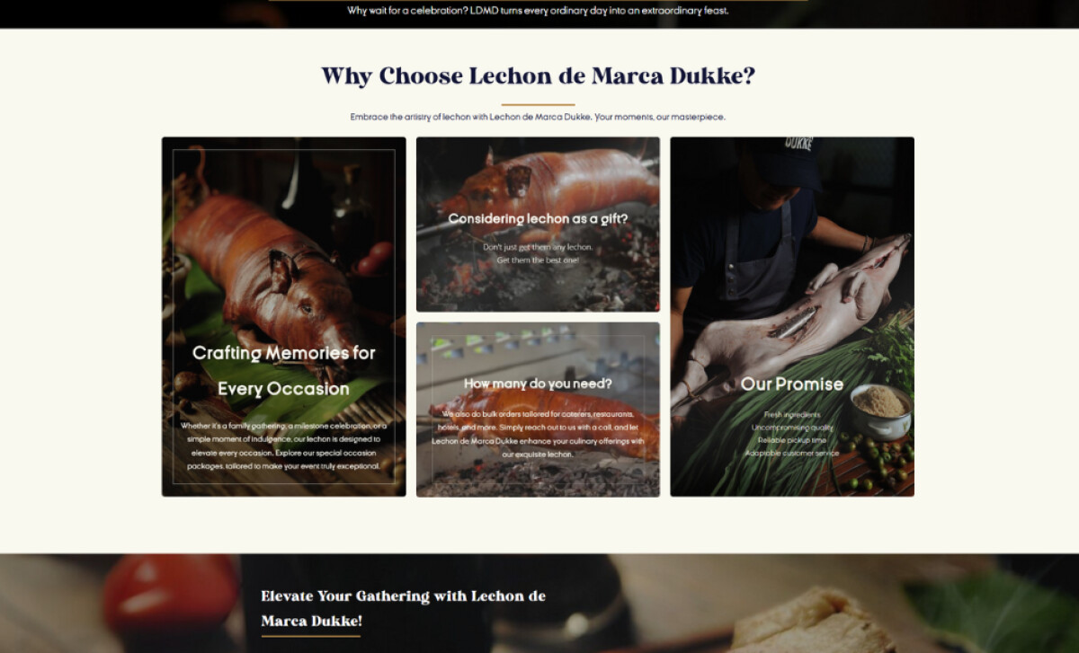 Lechon De Marca Dukke promotional section by SDev Technologies.