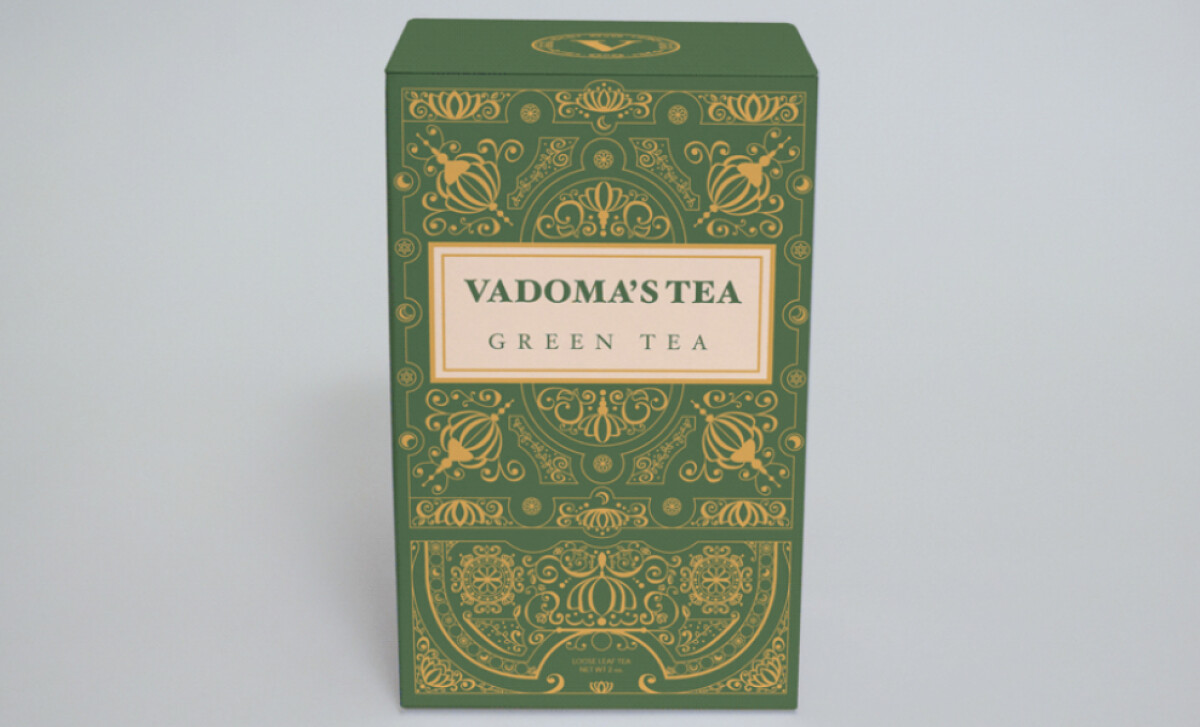 Vadoma's Green Tea packaging design by Christopher Klaich.