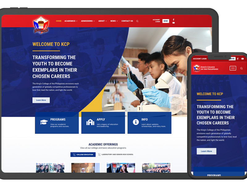 King’s College of the Philippines Home Page website design by Lily Pad Digital Solutions.
