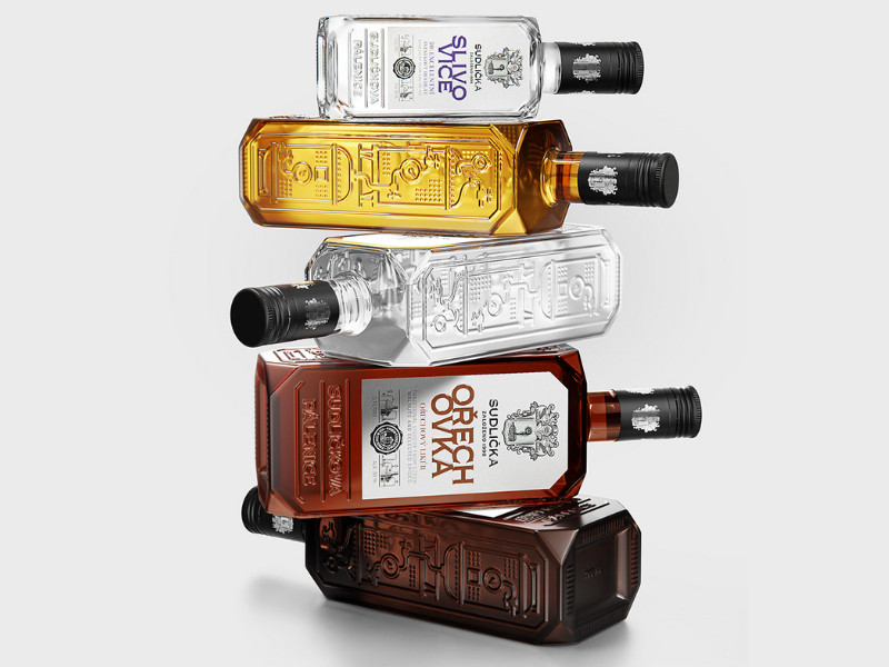 Stacked bottles of Sudlička by Zoumar Design.