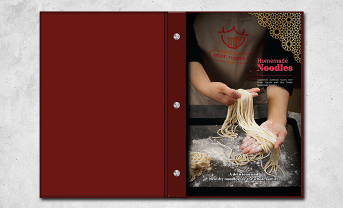 Tangkak Beef Noodle House menu spread by Link Creative Design.