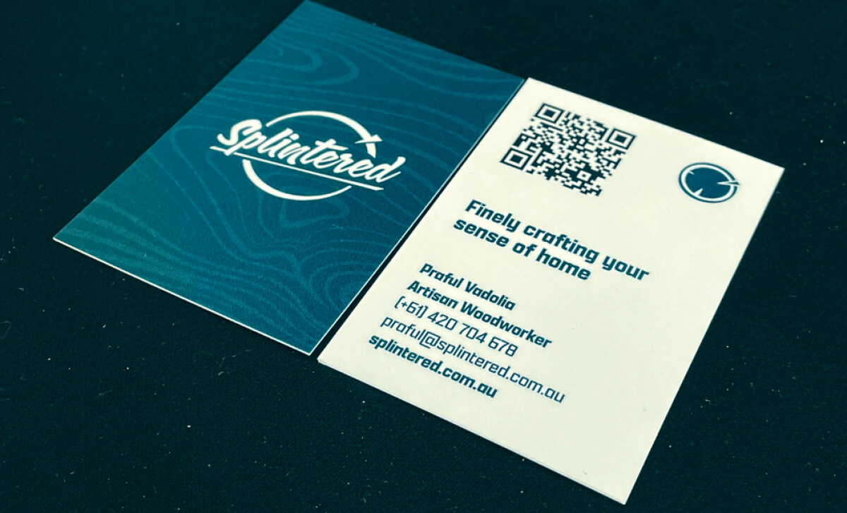 Splintered Wood business card featuring the brand logo by Rewired Graphics.