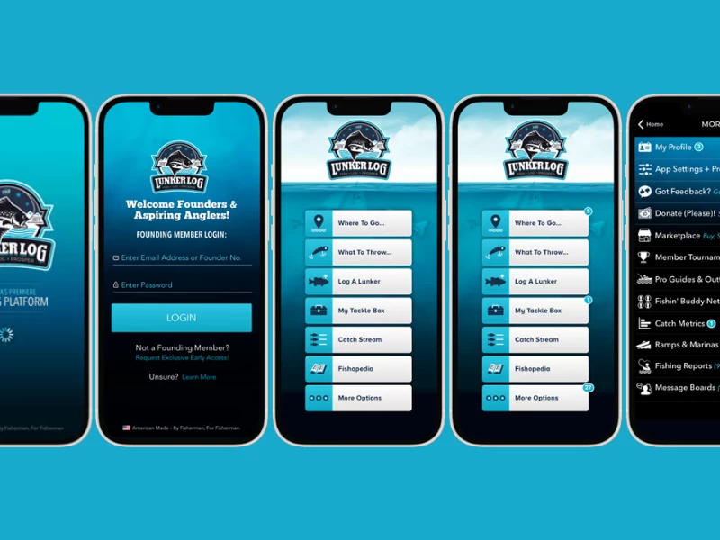 The Lunker Log loading, sign in and home screen design by Darren Kurre.