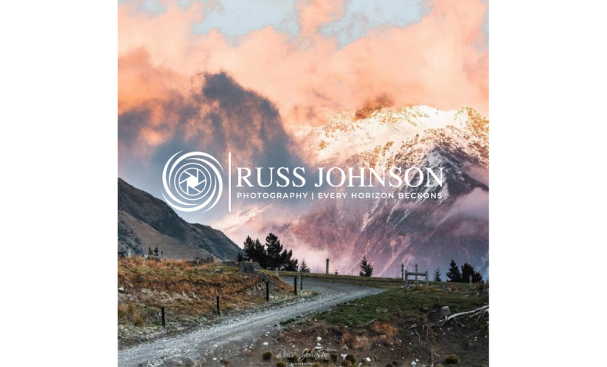Mountain landscape overlaid with Russ Johnson Photography branding by Hey! It's Lola.