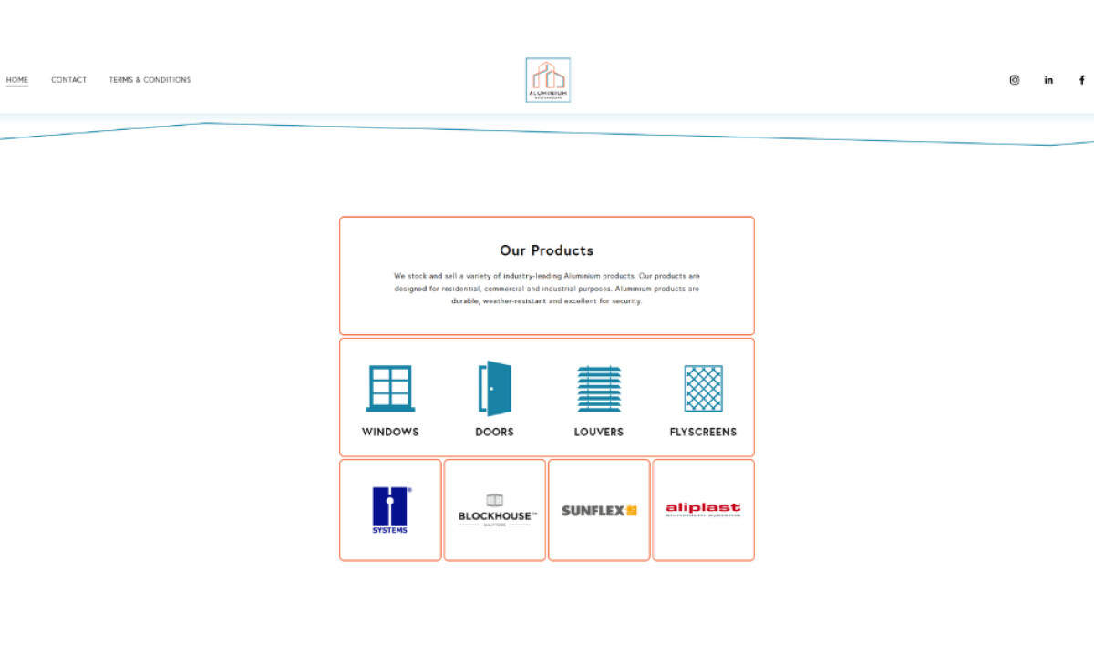 Aluminium Western Cape products section by Frostbolt Digital Media.