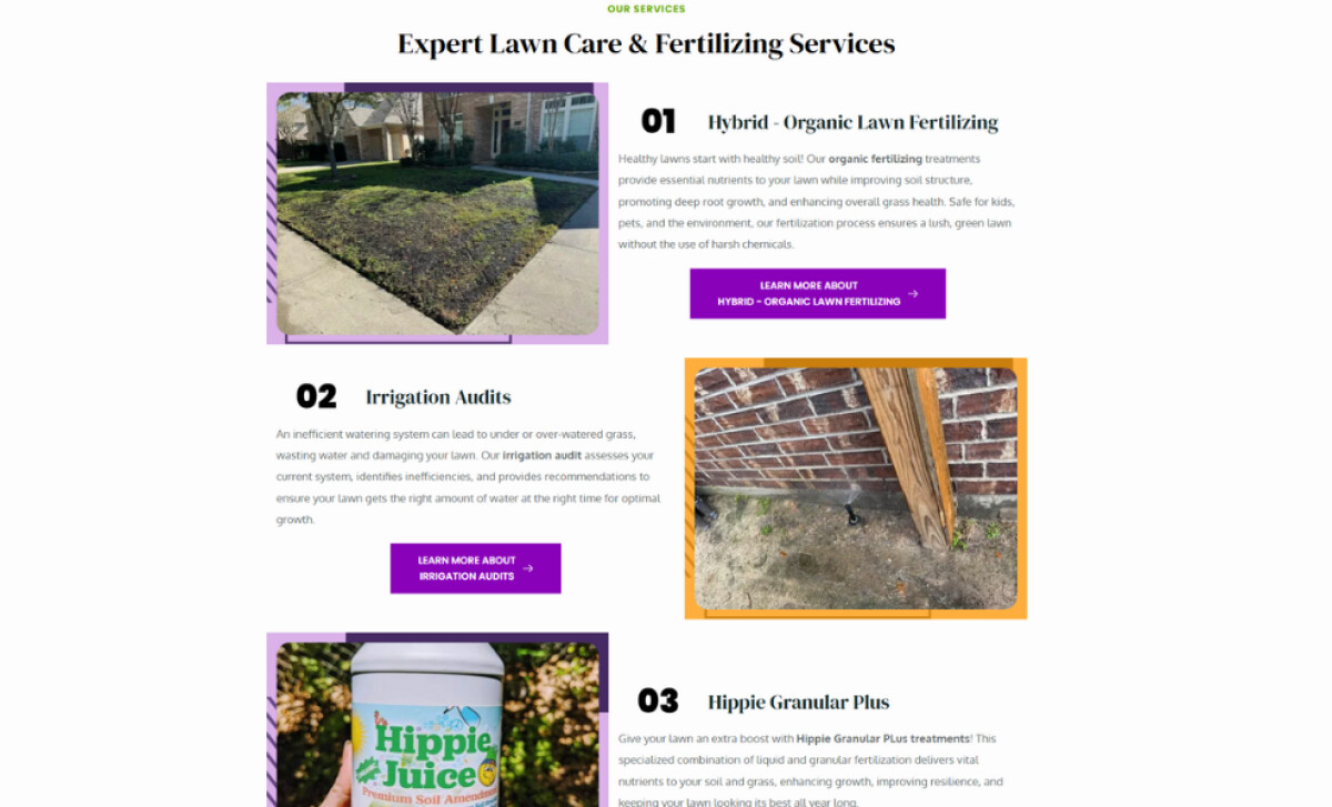 Hippie Fertilizing services section by Mint Desk Media.