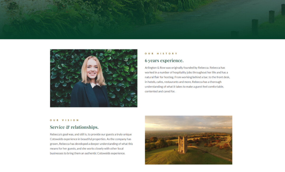 Arlington & Row about us section by omega3design.