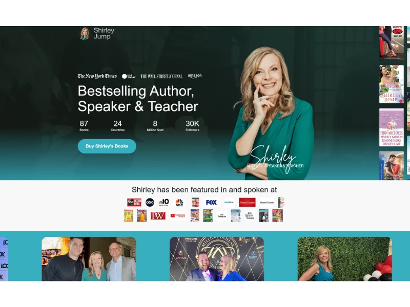 Shirley Jump website design by Devbo.