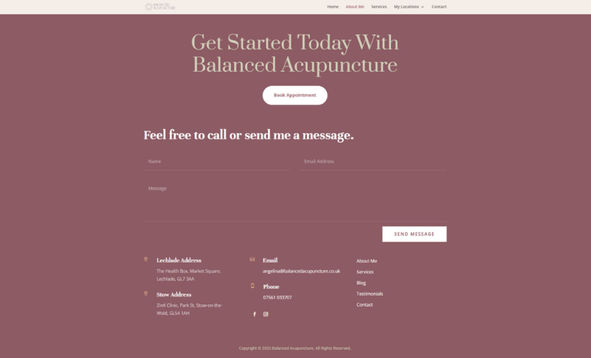 Balanced Acupuncture contact page by Wasabi Sites.