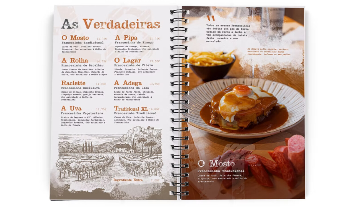 Adega das Francesinhas menu spread by ONYX.