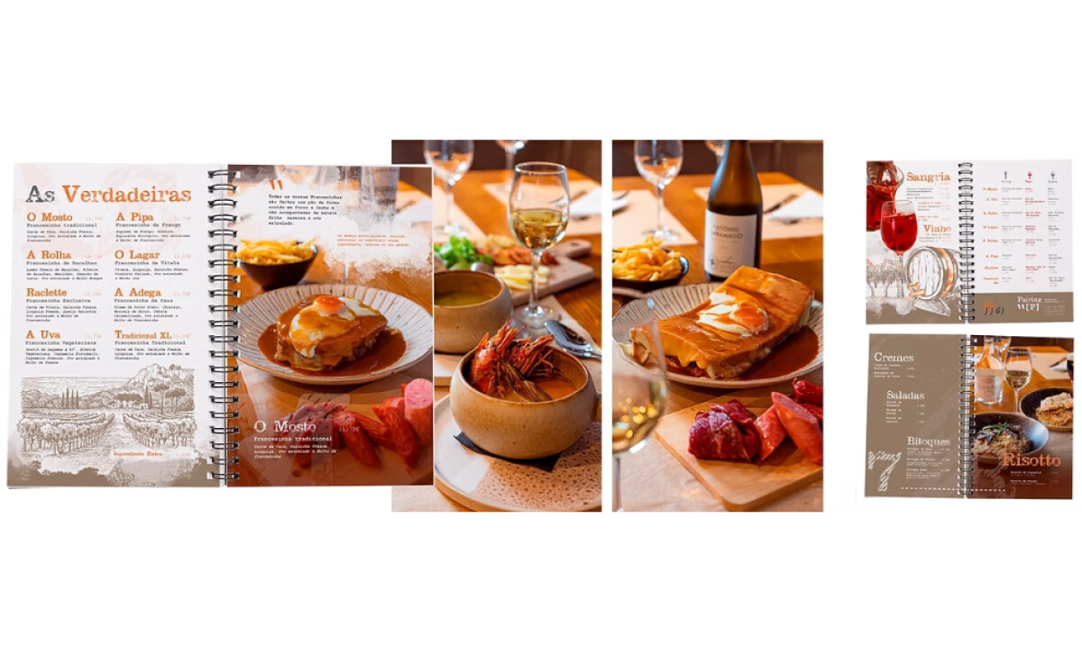 Adega das Francesinhas collage of menu pages and food photos by ONYX.