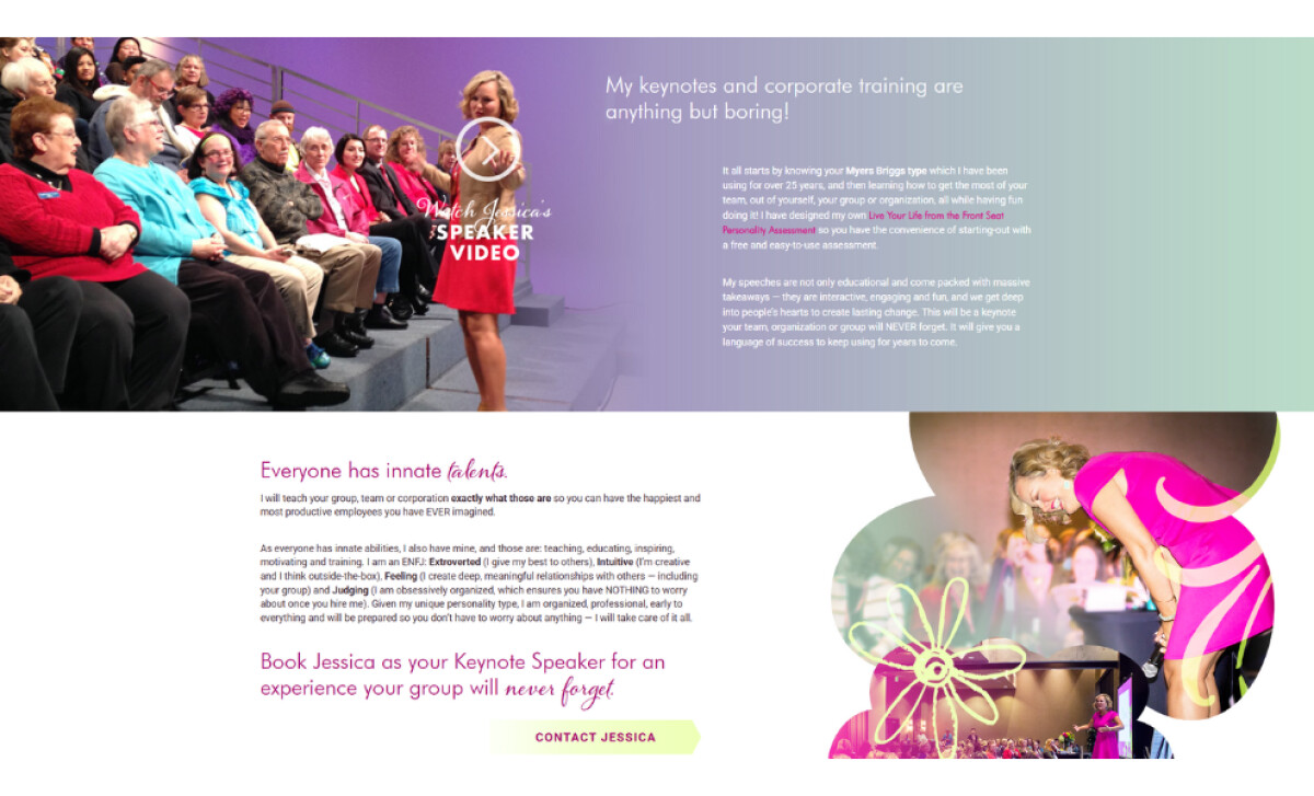 Jessica Butts keynote speaking page by New Breed Design.