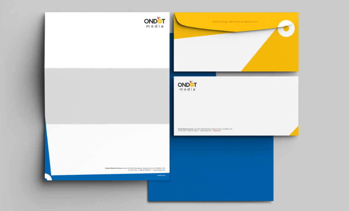 Ondot Media stationery by Tricycle.