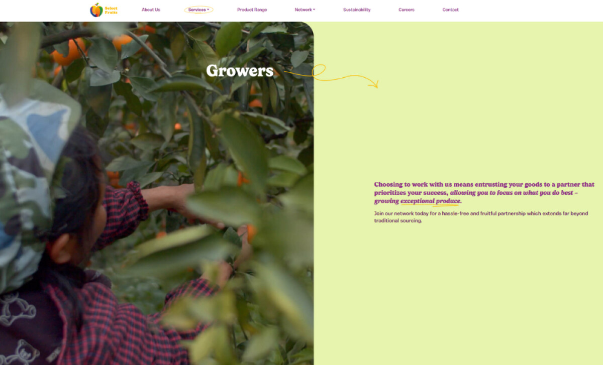 Select Fruits growers page by Quickdata.
