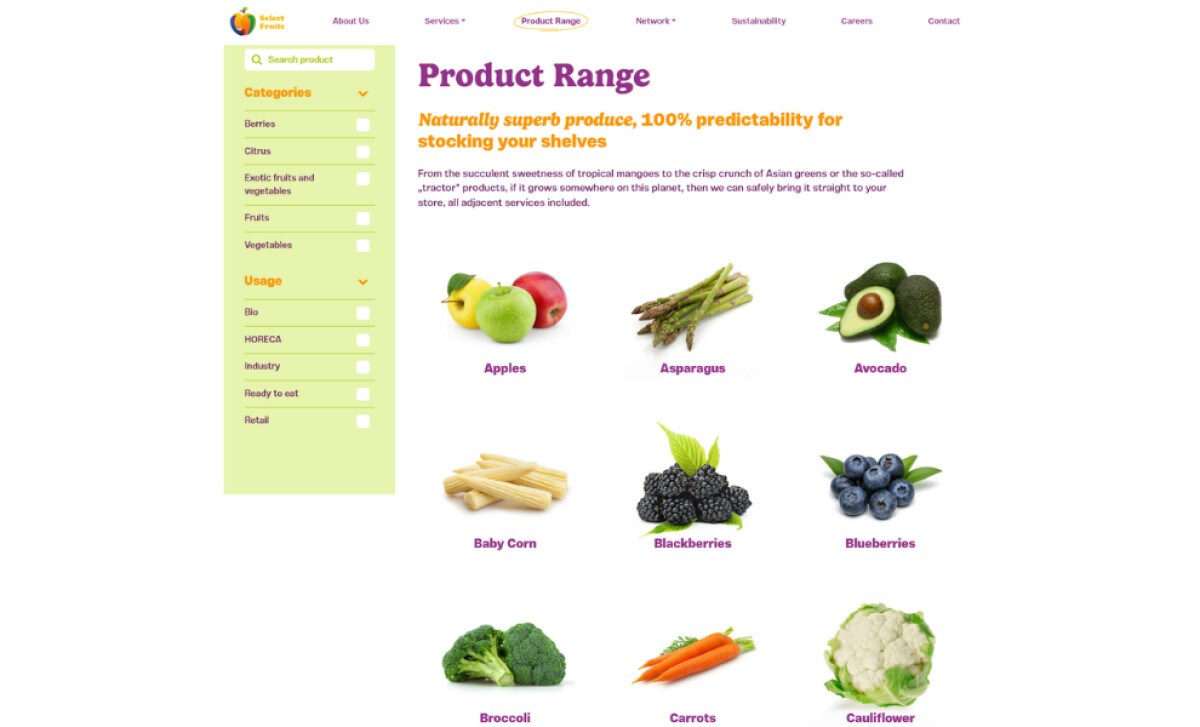 Select Fruits product range page by Quickdata.