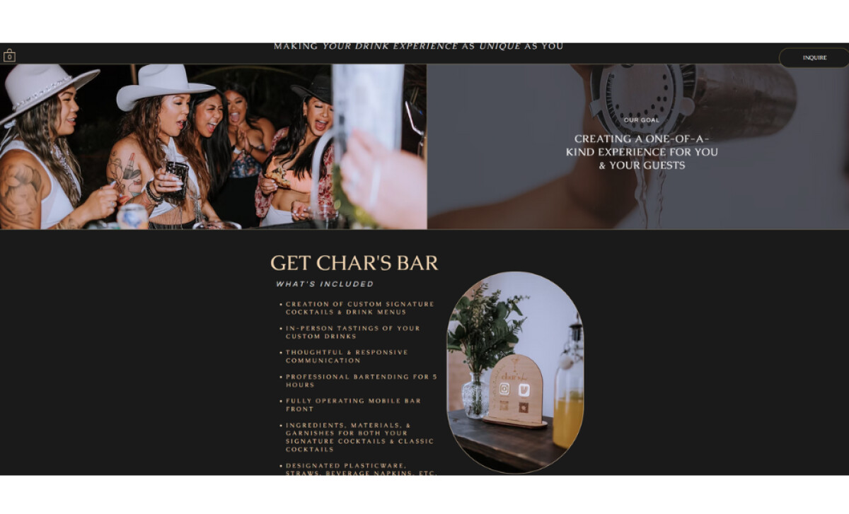 Char’s Bar Hawaii services page aby Crystaylor Creative.