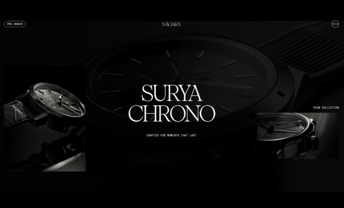The Nagarā website showcasing the "Surya Chrono" watch collection