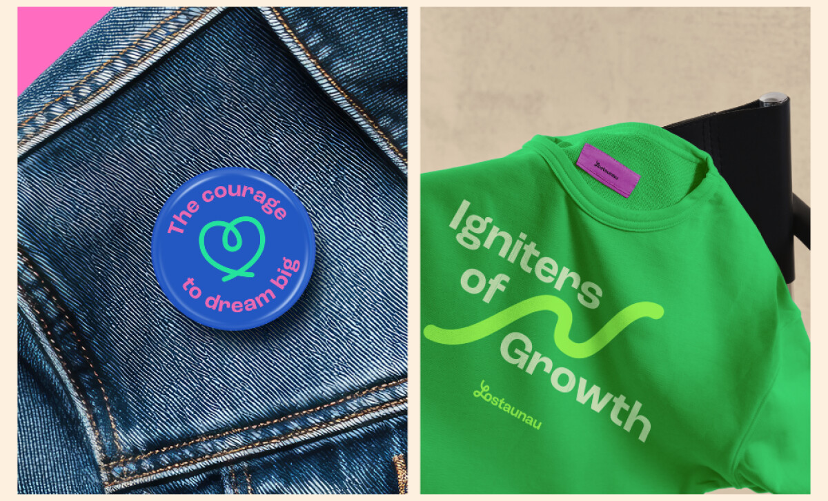 Lostaunau Consulting print collateral, including a pin and shirt