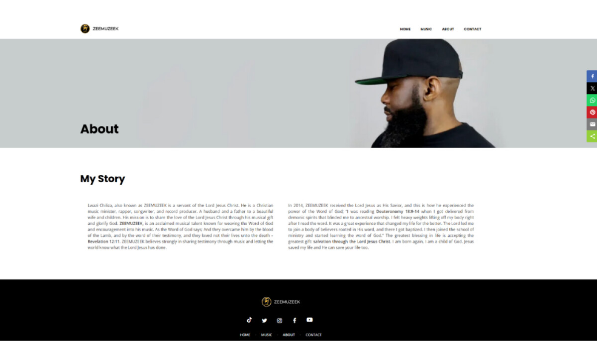 ZEEMUZEEK about section by Matthew & Grace Creative Design.