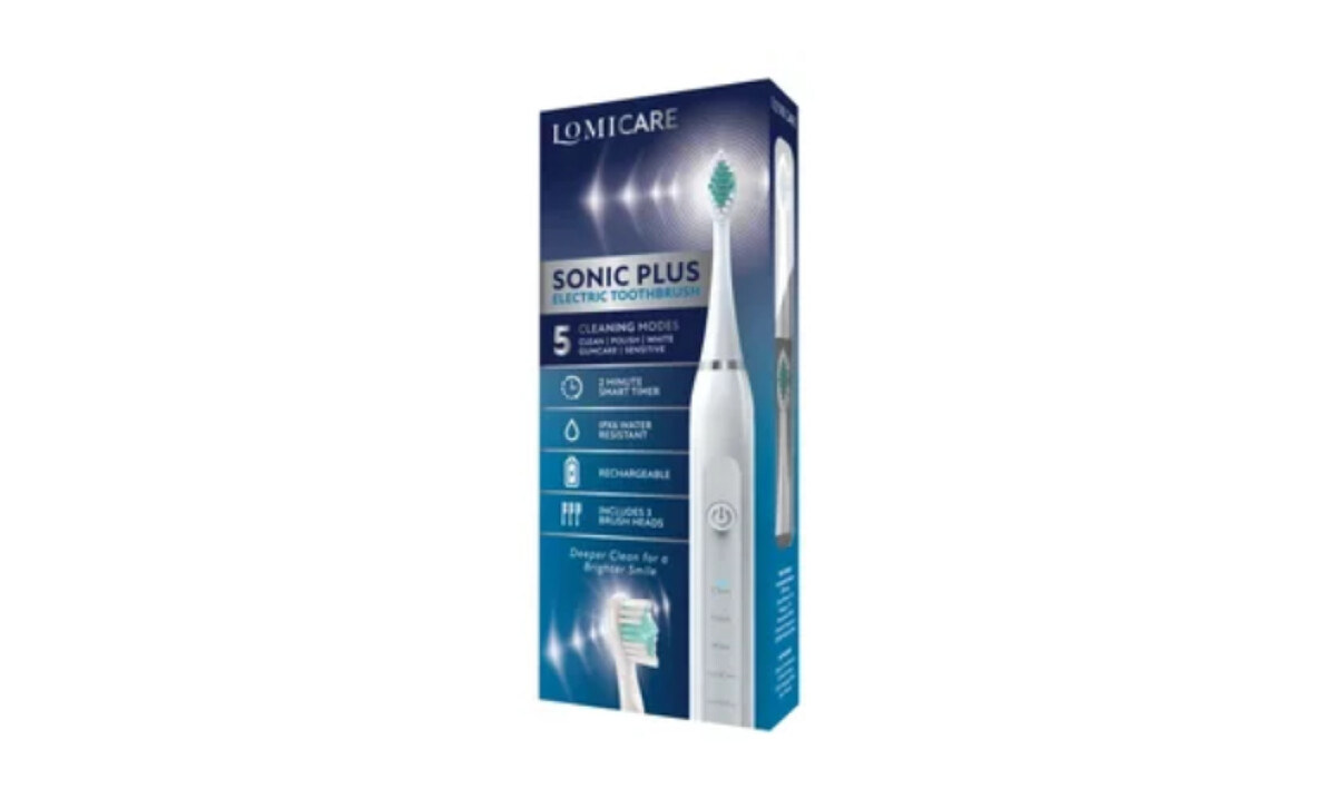 LomiCare white toothbrush packaging design by Hex Studios.