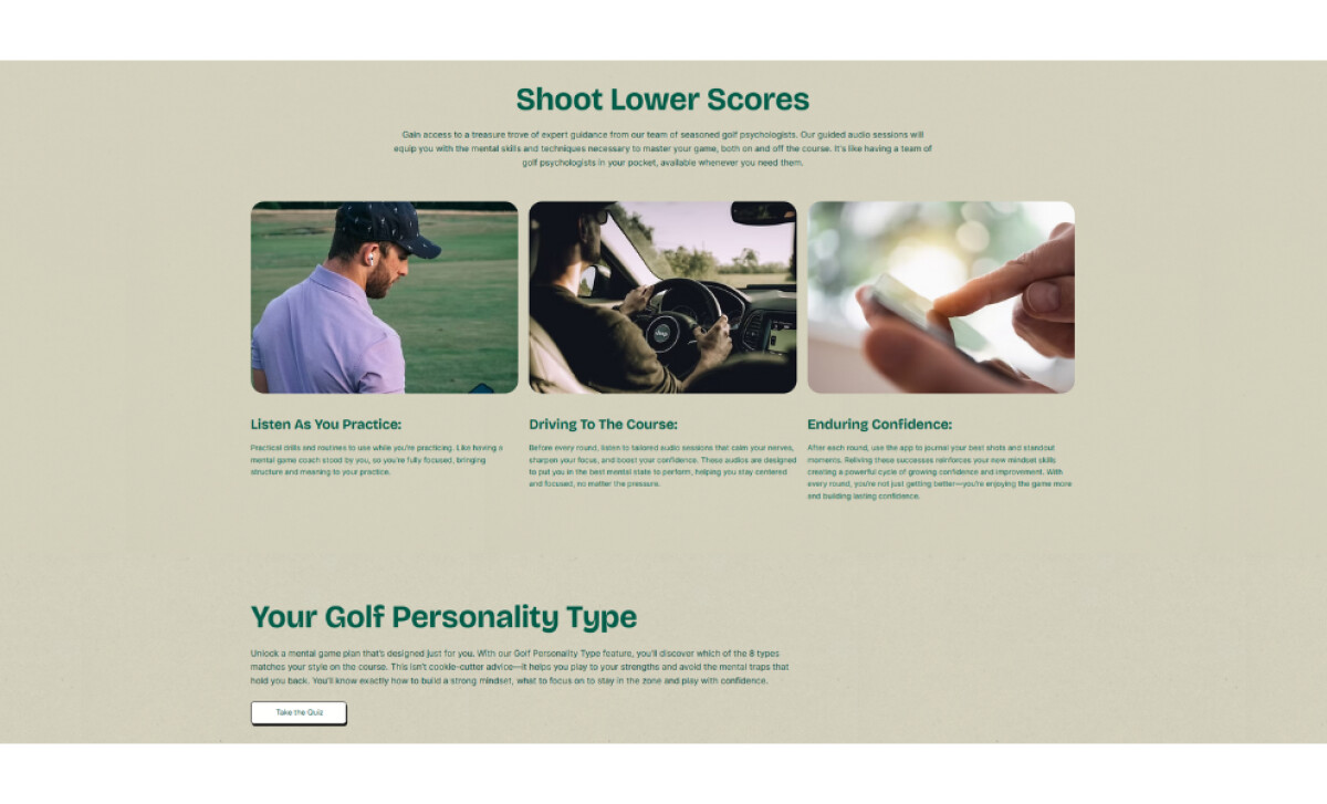 Centered Golf how it works section by Young Web Solutions.