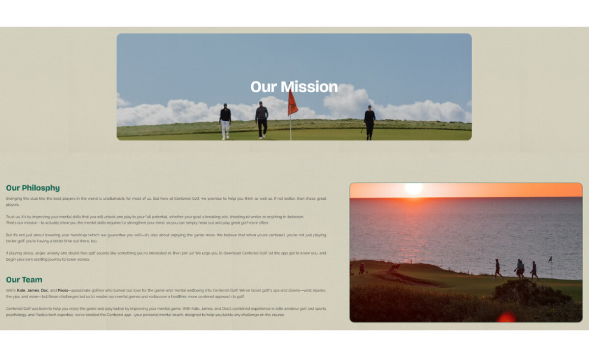 Centered Golf about section by Young Web Solutions.