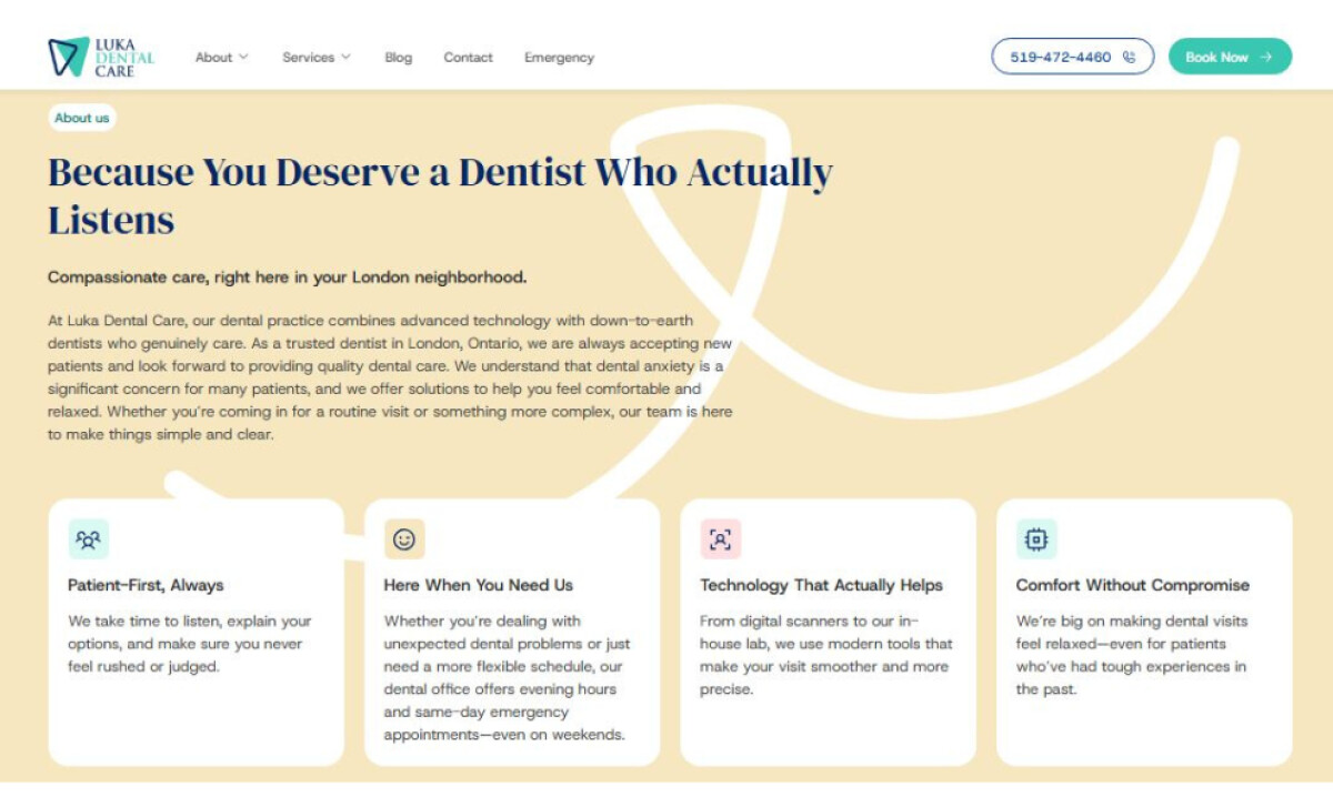 Luka Dental Care Website's Organized Content