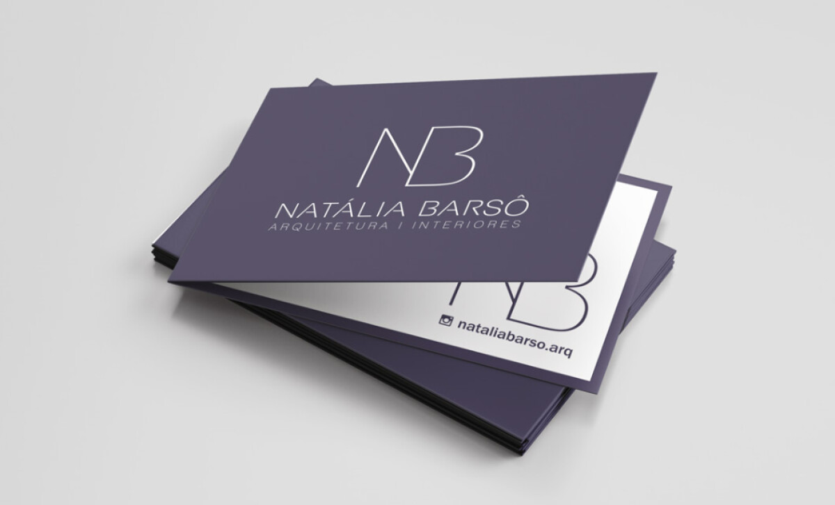 Stack of business cards for Natália Barsô showing the logo by Biquara Digital Creative.