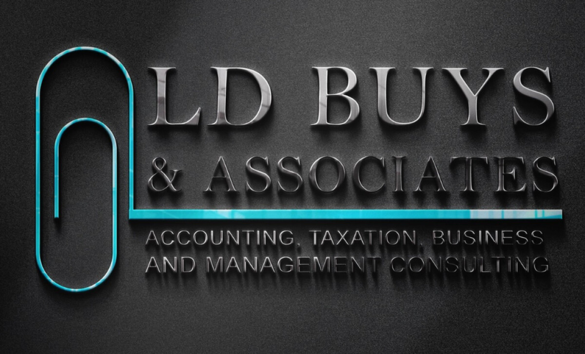 LD Buys and Associates logo with teal paperclip on a dark background by Spartatek Designs.