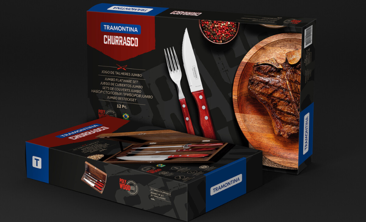 Tramontina Barbeque set with red-handled steak knife and forkdesign by Design Único.