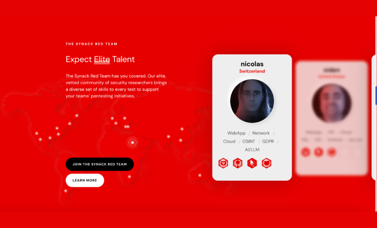 Synack Website's Team Showcase