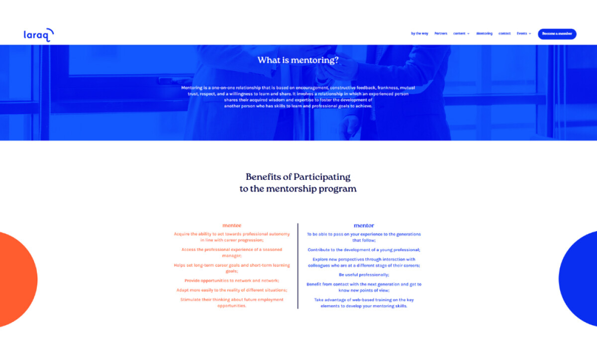 Laraq mentorship program section by Dive Studio.