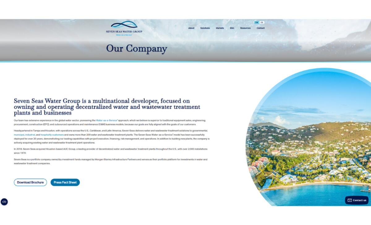 Seven Seas Water Group about page by WellFound Marketing.