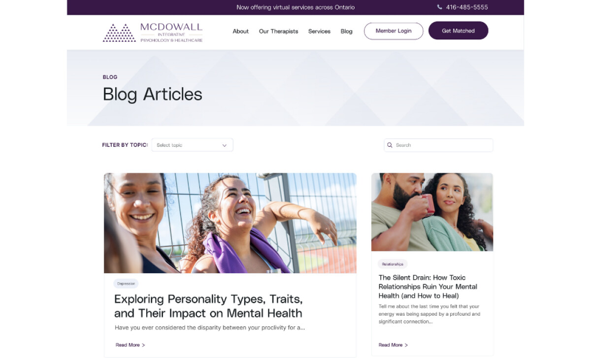 McDowall Health blog articles page by Supernova Creative.