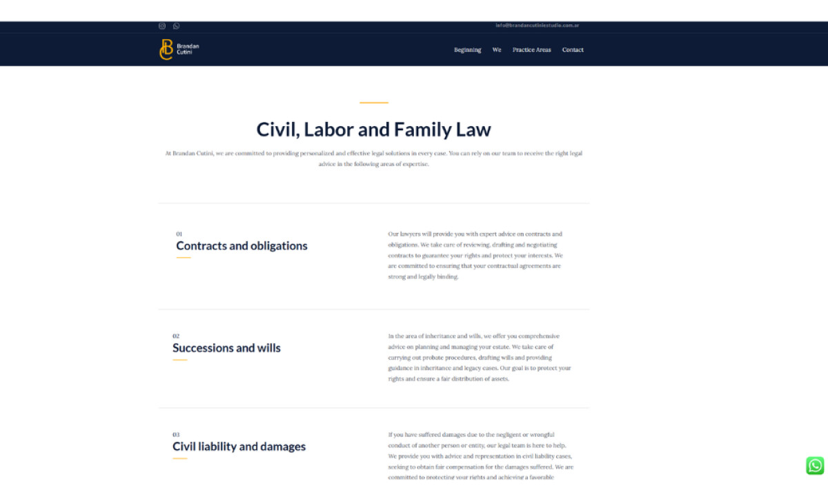 Estudio Brandan Cutini practice areas by Lúreo Digital.