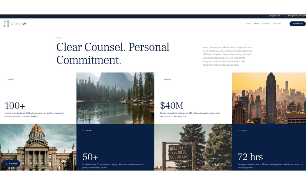 Auxo Law about page by Kroma Creative.