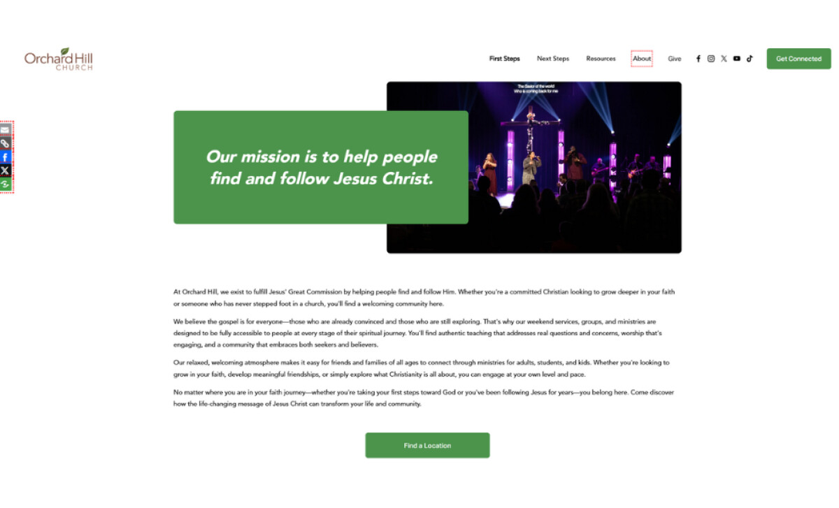 Orchard Hill Church discover page by Secret Fire LLC.