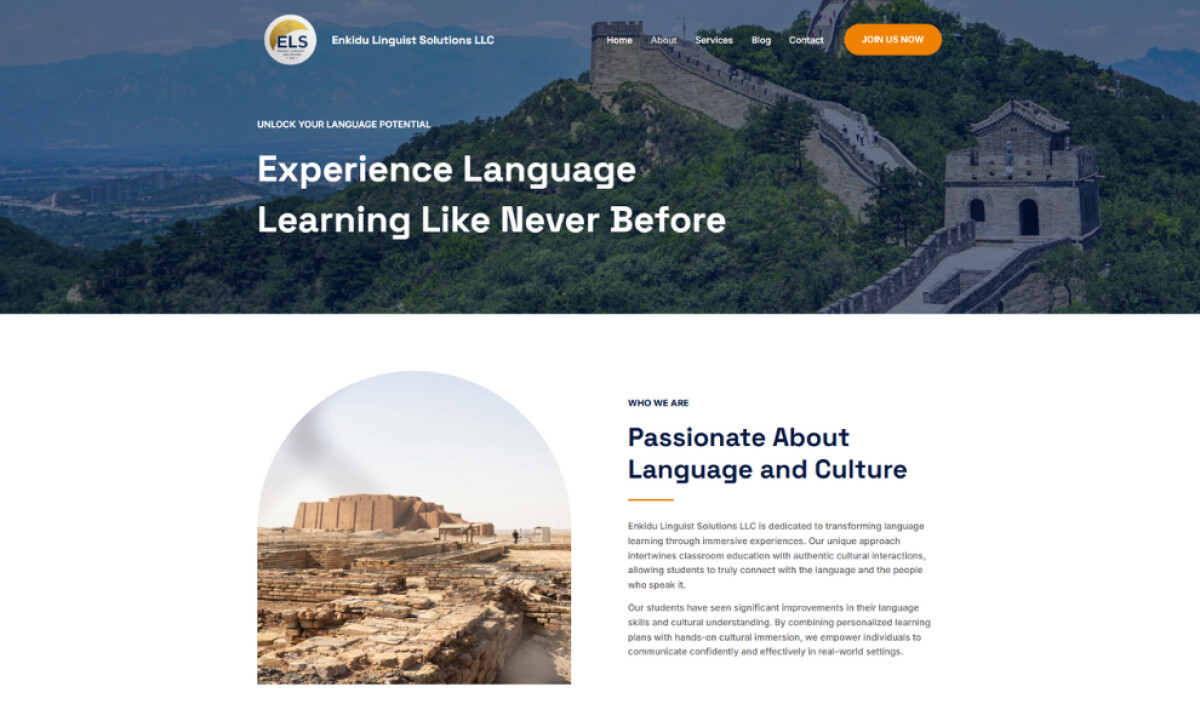 Enkidu Linguist Solutions LLC about page by Negm Designs.
