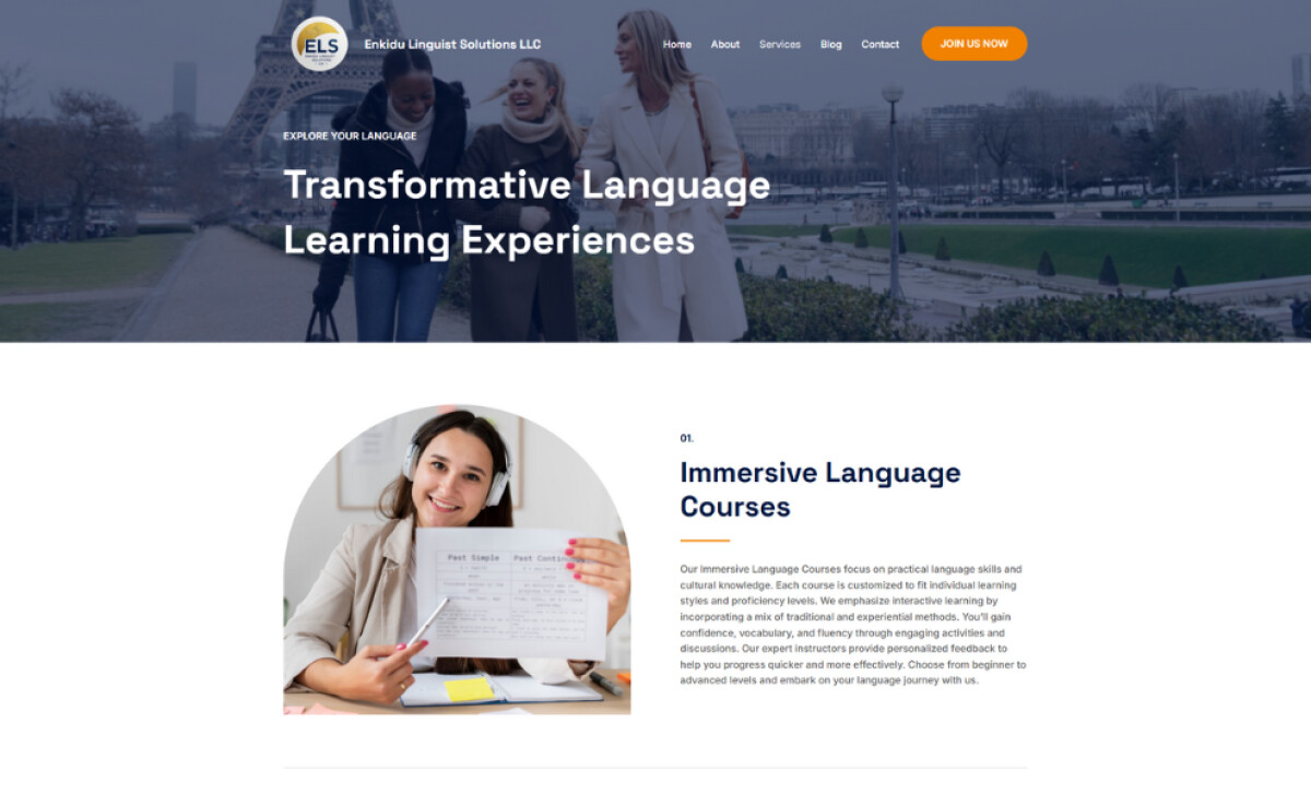 Enkidu Linguist Solutions LLC services page by Negm Designs.